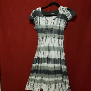 Vintage RXB Tye-dye Dress with Floral embroidery & Rhinestones- small-gpl